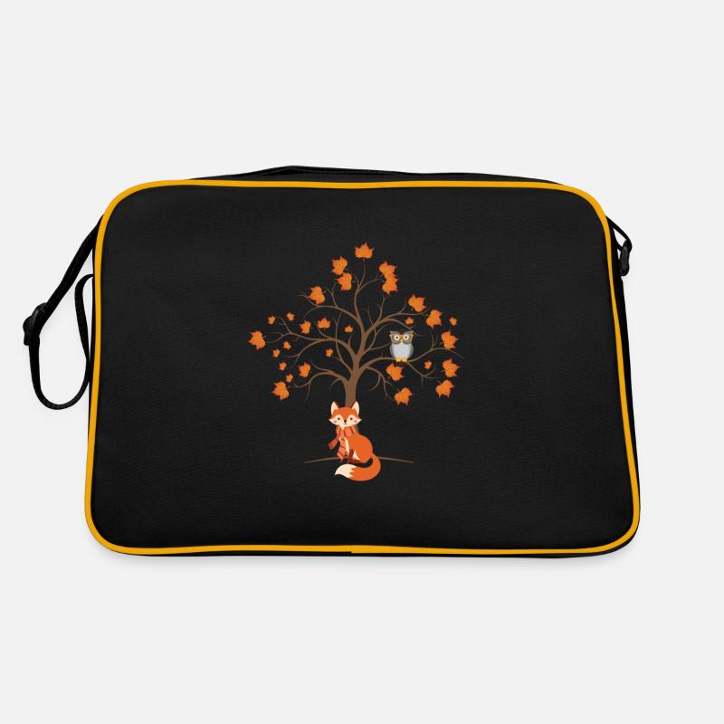Herbst Fuchs Eule Fall Autumn Blätter Retro Tasche