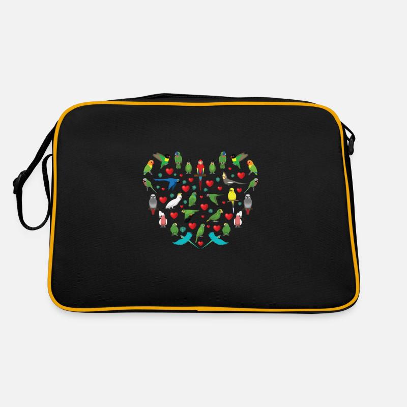 Papagei Herz Kinder Vogel Haustier - Retro Tasche - Schwarz/Gold