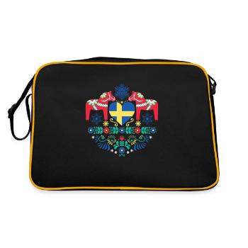 Schweden Dala Pferd Schwedisch Stockholm - Retro Tasche - Schwarz/Gold - Hinten