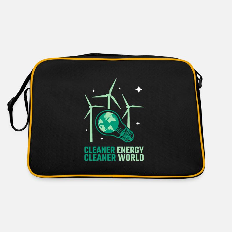 Windpower Cleaner Energy Windenergie - Retro Tasche - Schwarz/Gold