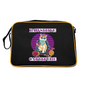 Pawsitive Cattitude - Retro Tasche - Schwarz/Gold - Hinten