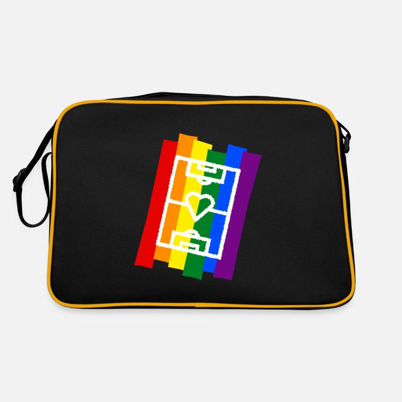 Fußballfeld mit Herz Regenbogen - Retro Tasche - Schwarz/Gold