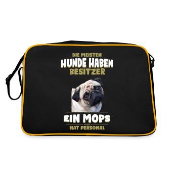 Mops Shirt - Mops Hund TShirt - Retro Tasche - Schwarz/Gold - Hinten