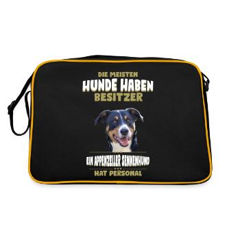 Appenzeller Sennenhund Tshirt - Retro Tasche - Schwarz/Gold - Hinten
