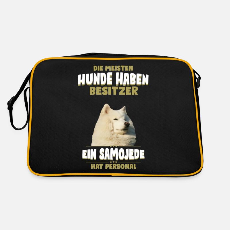 Samojeden Tshirt - Samojede Hund Shirt - Retro Tasche - Schwarz/Gold