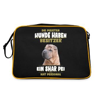 Shar Pei Tshirt - Shar Pei Hund Shirt - Retro Tasche - Schwarz/Gold - Hinten