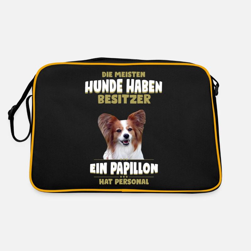 Papillon Tshirt - Papillon Hund Shirt - Retro Tasche - Schwarz/Gold