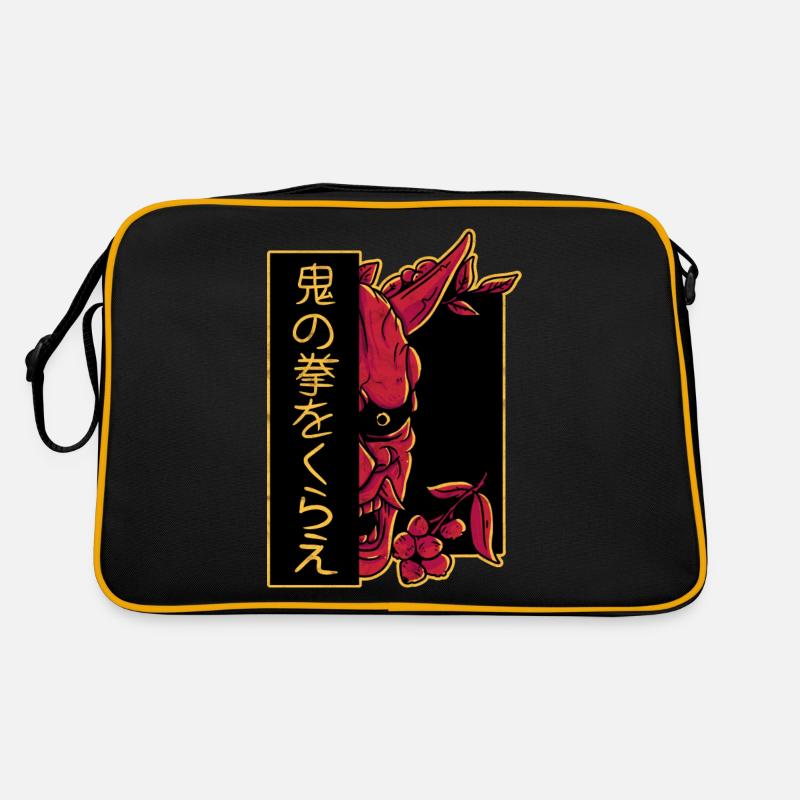 Aesthetic Japanese Oni Demon Mask Devil Skull Art - Retro Bag - black/gold