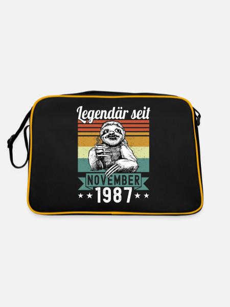 Faultier Legendär seit November 1987 Geburtstag - Retro Tasche - Schwarz/Gold - Hinten