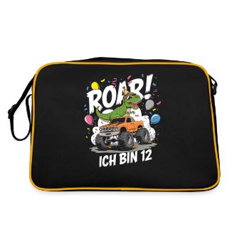 12th Birthday 12 Years Dino Monster Truck Fan - Retro Bag - black/gold - Back