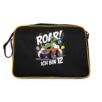 12th Birthday 12 Years Dino Monster Truck Fan - Retro Bag - black/gold - Back