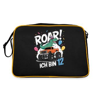 12th Birthday 12 Years Dino Monster Truck Fan - Retro Bag - black/gold - Back
