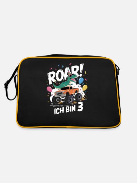 3rd Birthday 3 Years Dino Monster Truck Fan - Retro Bag - black/gold - Back