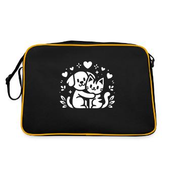 Freundschaft Hund und Katze Freunde für immer - Retro Tasche - Schwarz/Gold - Hinten