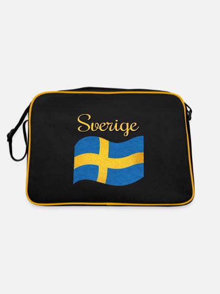 Die Flagge von Schweden Sverige - Retro Tasche - Schwarz/Gold - Hinten