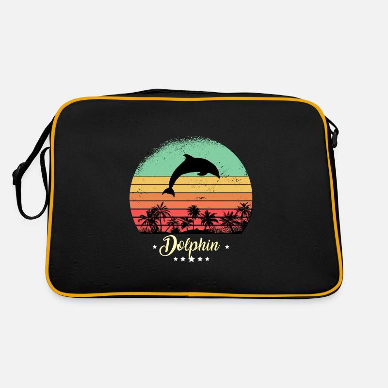 Delfin Vintage Tiere Retro Sunset Meerestiere - Retro Tasche - Schwarz/Gold
