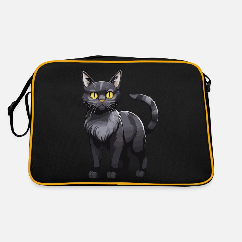 Katze Tier - Retro Tasche - Schwarz/Gold