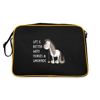 I Just Really Like Horses And Limonade - Retro Tasche - Schwarz/Gold - Hinten