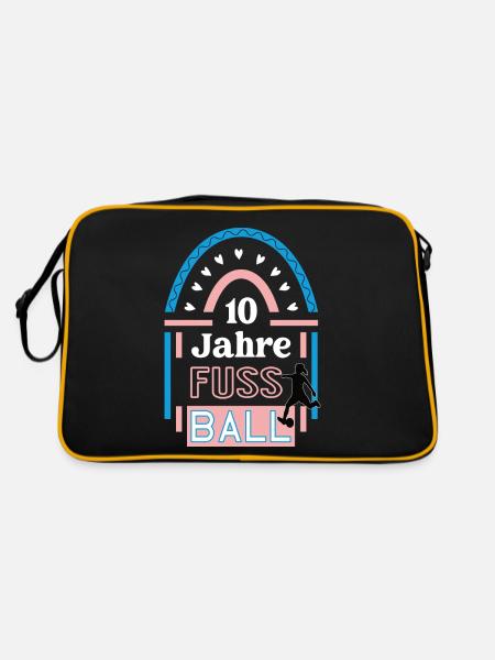 10 Jahre Fussball Spielerin Frauenfußball Jubiläum - Retro Tasche - Schwarz/Gold - Hinten