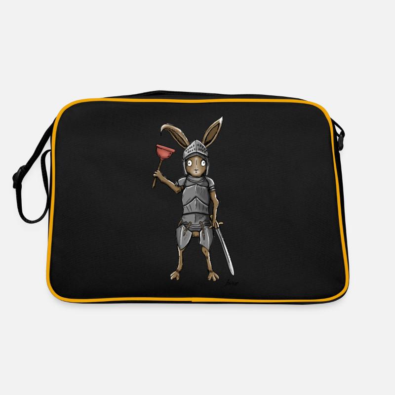 Funny medieval Rabbit in Armor - Retro Tasche - Schwarz/Gold
