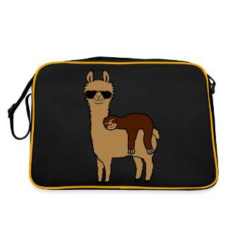 Faultier Lama Freunde schlafen - Retro Tasche - Schwarz/Gold - Hinten
