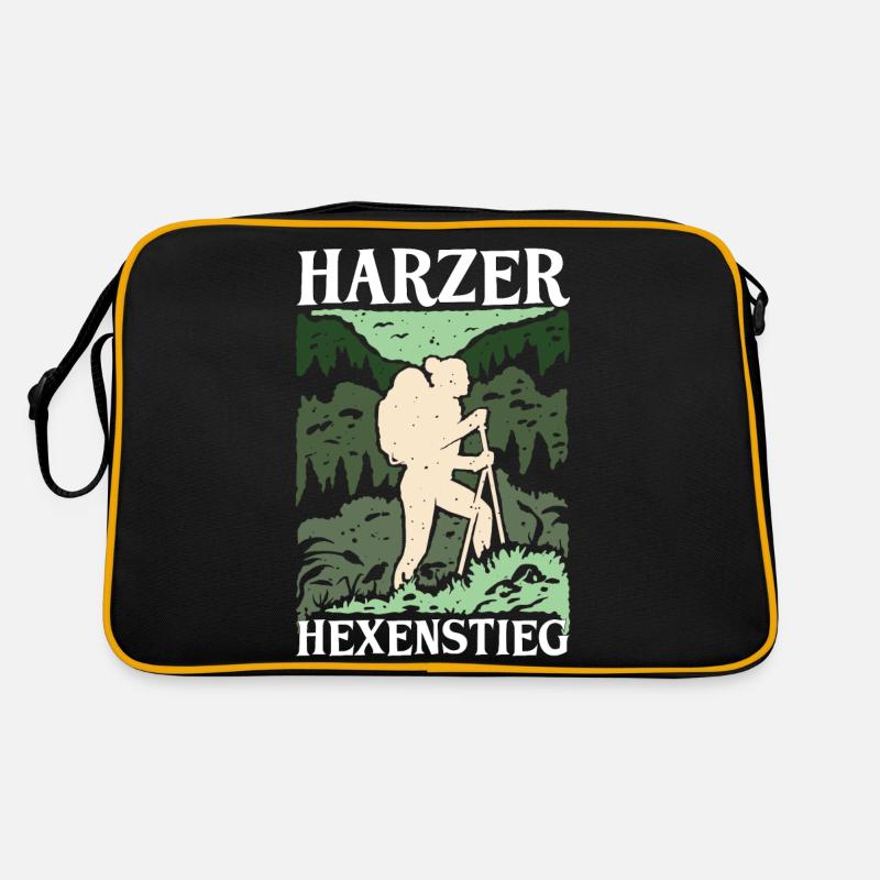 Harzer Hexensteig Harz Wanderung Geschenk - Retro Tasche - Schwarz/Gold