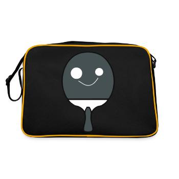 Tischtennis Schläger Tennis Schläger mit Gesicht - Retro Tasche - Schwarz/Gold - Hinten