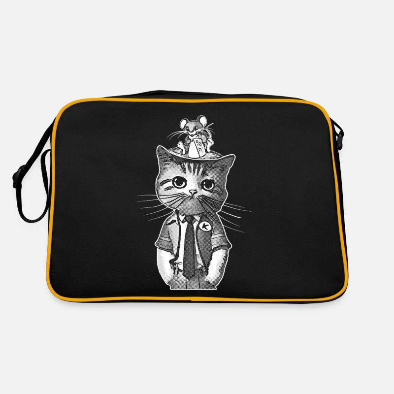 Souris perchée sur la tête d’un chat mignon. Sac Retro