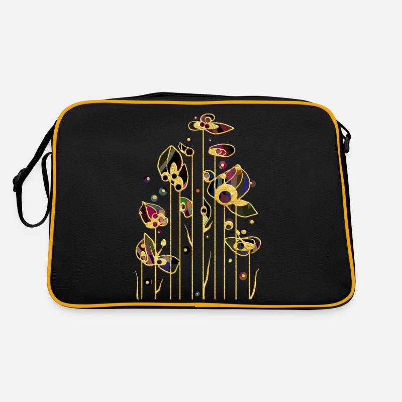 Blumen - Retro Tasche - Schwarz/Gold
