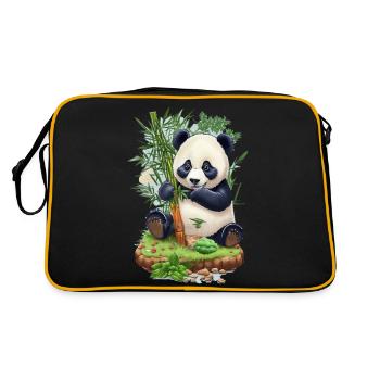 Panda bear eats bamboo - Retro Bag - black/gold - Back