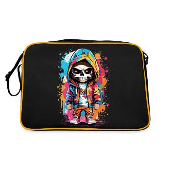 Buntes Skull Totenkopf Design: Attitude - Retro Tasche - Schwarz/Gold - Hinten