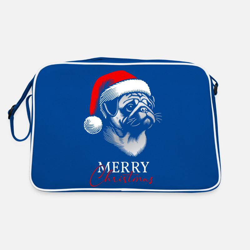Pug Merry Christmas, Dog Head, Drawing Retro Bag
