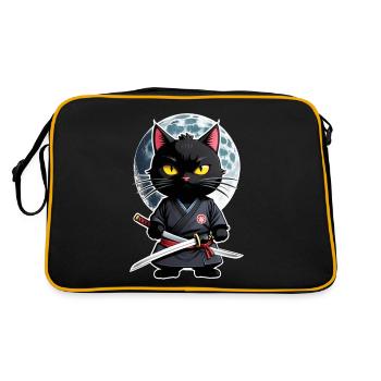 Ninja Cat - Samurai Kitten - Retro Bag - black/gold - Back