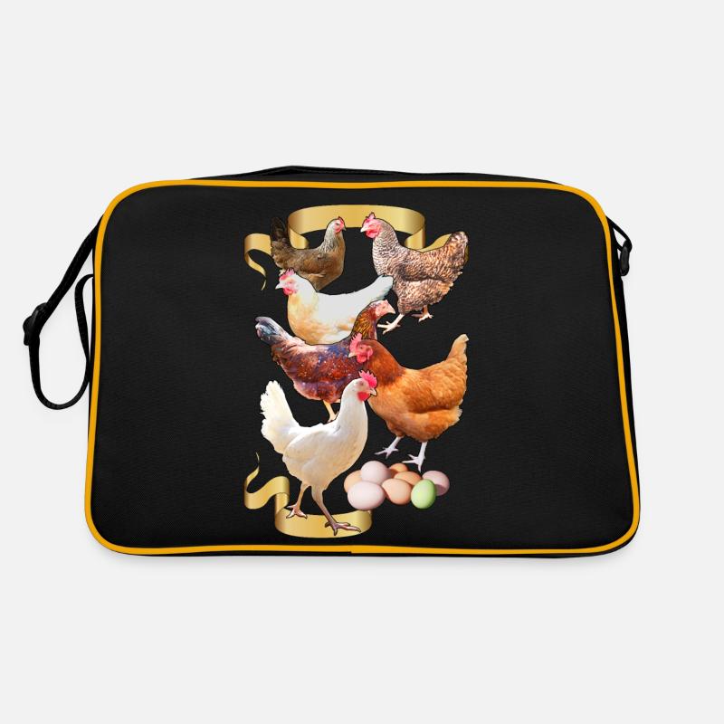 Alex' Hühner - Retro Tasche - Schwarz/Gold