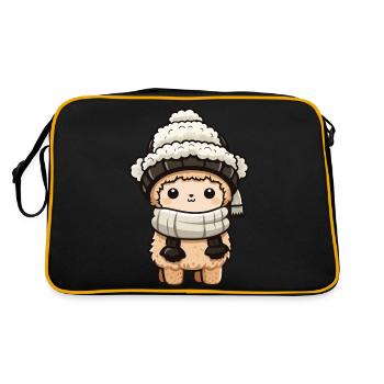 Alpaka Winter Lama Comic Niedlich - Retro Tasche - Schwarz/Gold - Hinten