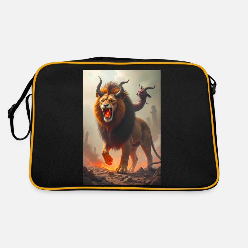 Chimäre, dreiköpfiges Monster, feuerspeiender Löwe Retro Tasche