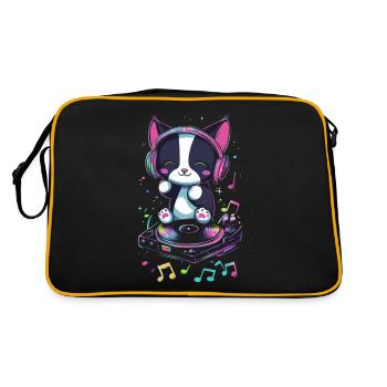 Chat mignon avec des écouteurs et un disque - Sac Retro - noir/or - Dos