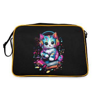 Chat mignon avec des écouteurs et des livres - Sac Retro - noir/or - Dos
