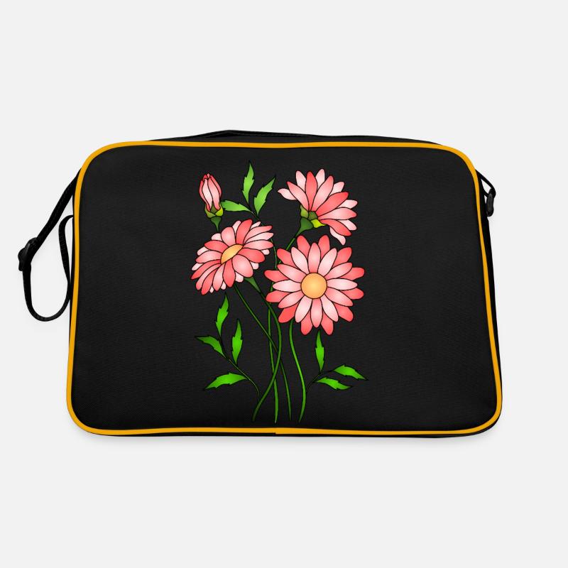 Blumen - Retro Tasche - Schwarz/Gold