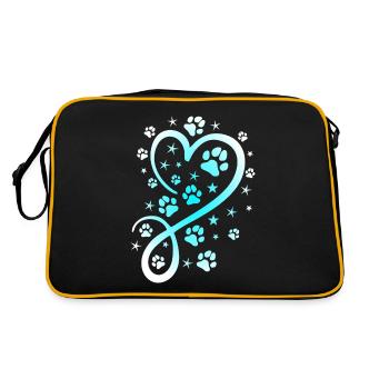 Herz mit Pfötchen und Sternen - Retro Tasche - Schwarz/Gold - Hinten