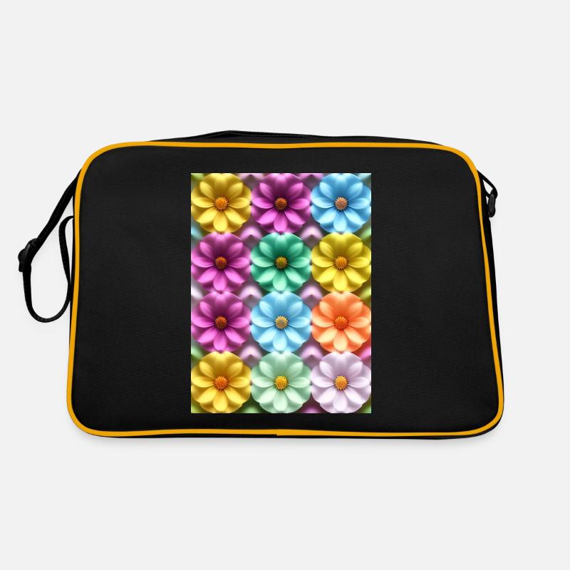Blumen 221 - Retro Tasche - Schwarz/Gold
