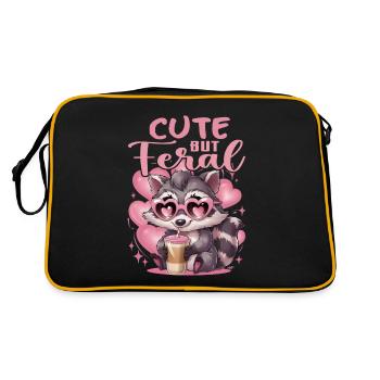 Raccoon Cute But Feral For Girl Funny Loves Coffee - Sac Retro - noir/or - Dos