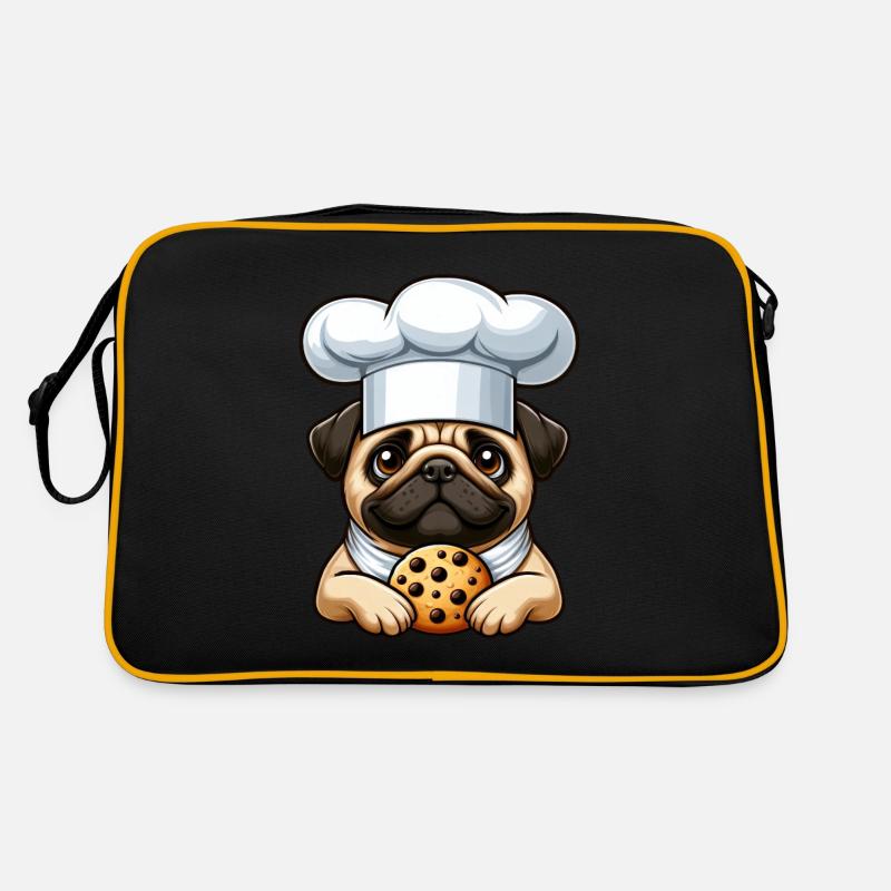 Mops Koch mit Keks Retro Tasche