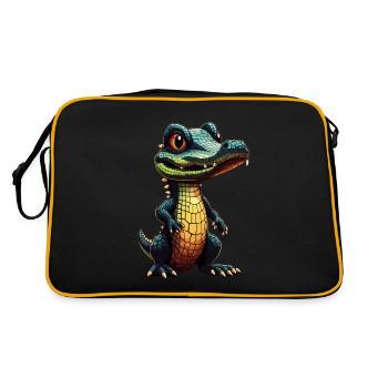 Baby Krokodil Alligator Kroko - Retro Tasche - Schwarz/Gold - Hinten