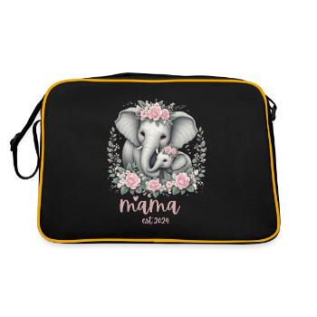 Mama 2024 Elephant Floral Wreath Celebration - Retro Tasche - Schwarz/Gold - Hinten