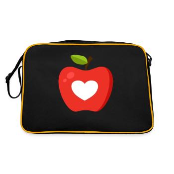 Roter Apfel mit Herz als Geschenkidee Motiv - Retro Tasche - Schwarz/Gold - Hinten