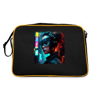 Female Cyborg Soldier in Science Fiction Art - Retro Bag - black/gold - Back