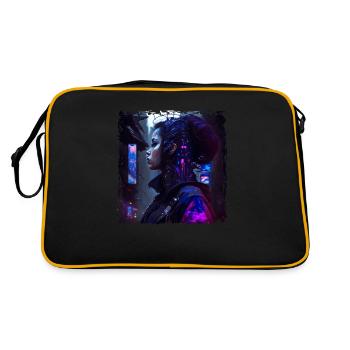 Sci-Fi Cyber Soldatin mit Netzwerk verbunden - Retro Tasche - Schwarz/Gold - Hinten