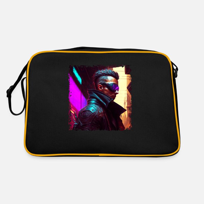 Cyborg soldier in neon high tech cyberspace look Retro Bag