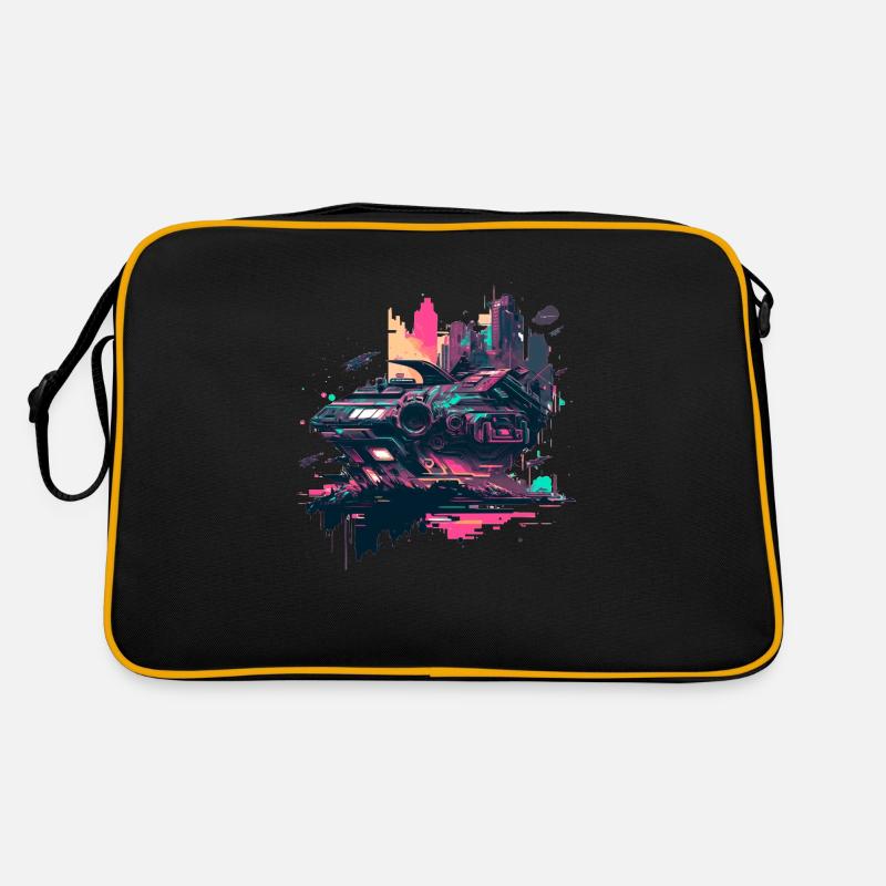 Sci-Fi Pop-Art Raumschiff in Retro Farben Retro Tasche
